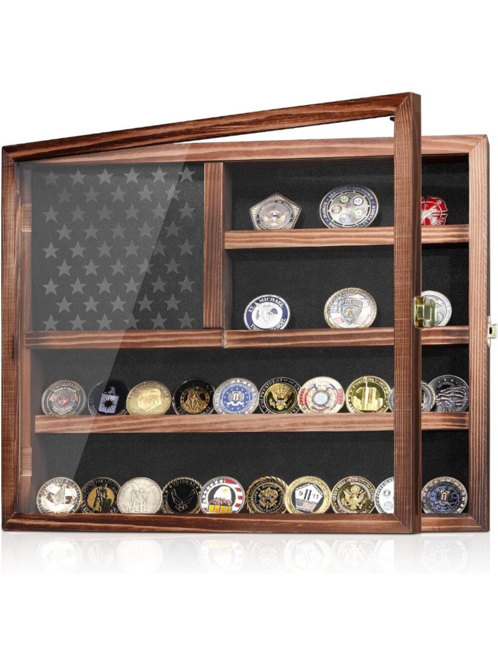 Lockable Military Coin Display Case - Shadow Box Holder for Collectible Coins